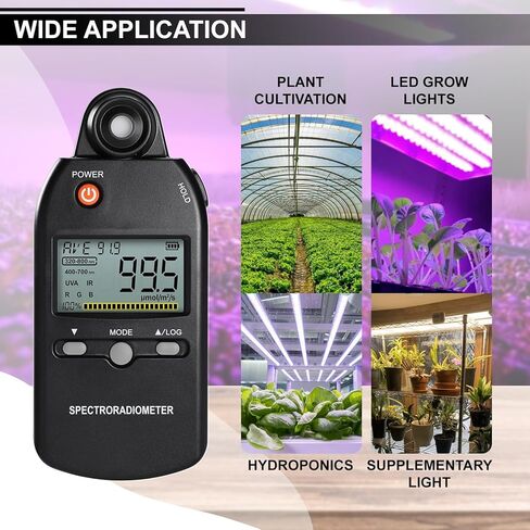 PAR Meter 320-800 nm PPFD Meter Measures PPFD, UVA, and IR Light Intensity, PAR Meter for LED Grow Lights, Quantum PAR Meter Features Data Storage, Hold/MAX/MIN/AVG, Wavelength Switching Modes in Saudi Arabia