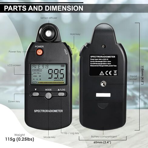 PAR Meter 320-800 nm PPFD Meter Measures PPFD, UVA, and IR Light Intensity, PAR Meter for LED Grow Lights, Quantum PAR Meter Features Data Storage, Hold/MAX/MIN/AVG, Wavelength Switching Modes in Saudi Arabia