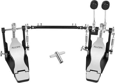 دواسة طبلة مزدوجة الجهير، دواسات ركلة مزدوجة لمجموعة الطبول الكهربائية الصوتية، مع محرك مزدوج السلسلة، لوح قدم معدني مصقول، لمسة نهائية مطلية بالكهرباء، مناسبة لممارسة المبتدئين، من ALLCIFP in Kuwait