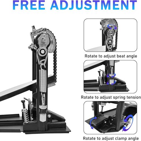 دواسة طبلة مزدوجة الجهير، دواسات ركلة مزدوجة لمجموعة الطبول الكهربائية الصوتية، مع محرك مزدوج السلسلة، لوح قدم معدني مصقول، لمسة نهائية مطلية بالكهرباء، مناسبة لممارسة المبتدئين، من ALLCIFP in Kuwait