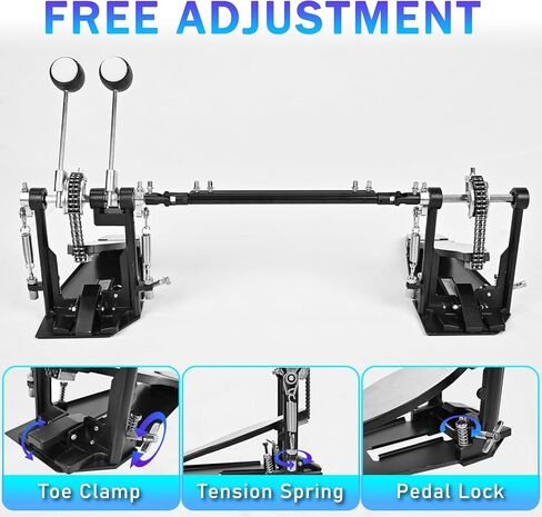 دواسة طبلة مزدوجة الجهير، دواسات ركلة مزدوجة لمجموعة الطبول الكهربائية الصوتية، مع محرك مزدوج السلسلة، لوح قدم معدني مصقول، لمسة نهائية مطلية بالكهرباء، مناسبة لممارسة المبتدئين، من ALLCIFP in Kuwait