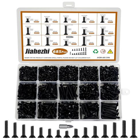 685 PCS M3 & M4 Countersunk Screws Assortment Kit, Flat Head Phillips Bolts Machine Screws for 3D Printers, Electronics, Machinery & DIY Projects, Lengths: 4MM to 25MM in Saudi Arabia