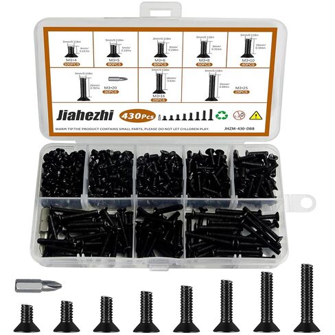 685 PCS M3 & M4 Countersunk Screws Assortment Kit, Flat Head Phillips Bolts Machine Screws for 3D Printers, Electronics, Machinery & DIY Projects, Lengths: 4MM to 25MM in Saudi Arabia