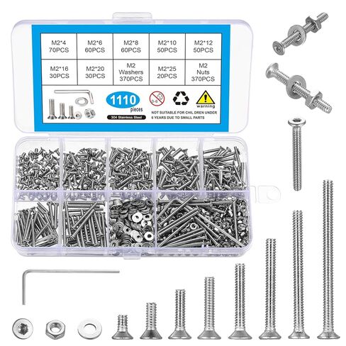 مجموعة براغي M2.5 مكونة من 1110 قطعة، تشكيلة براغي مترية، تشكيلة براغي آلة مترية مسطحة، مجموعة مسامير وصواميل غاطسة، 304 براغي ذات رأس مسطح من الفولاذ المقاوم للصدأ مع غسالات in Kuwait