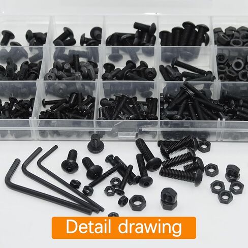 439PCS Metric Bolt and Nut Assortment Kit - M3 M4 M5 Machine Screws with Lock & Flat Washers, Grade 10.9 Alloy Steel Hex Socket Button Head Silver Screw Set for Hardware, 3D Printer, and DIY Projects in Saudi Arabia