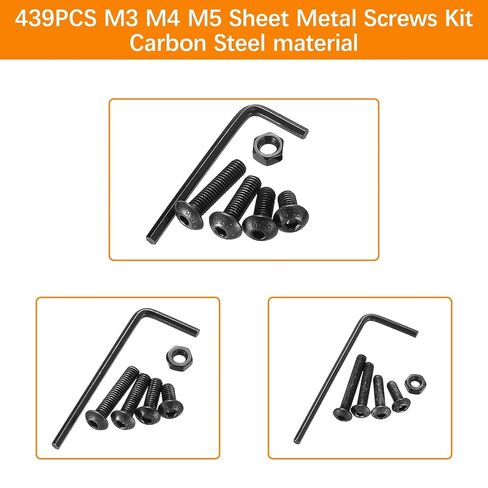 439PCS Metric Bolt and Nut Assortment Kit - M3 M4 M5 Machine Screws with Lock & Flat Washers, Grade 10.9 Alloy Steel Hex Socket Button Head Silver Screw Set for Hardware, 3D Printer, and DIY Projects in Saudi Arabia