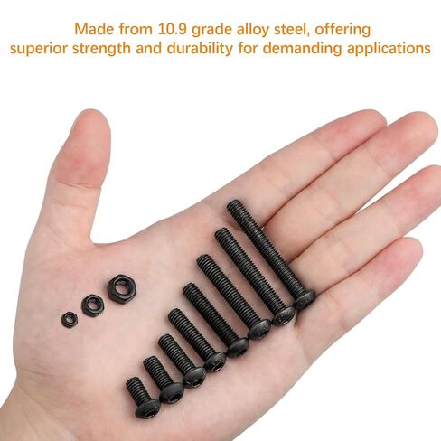 439PCS Metric Bolt and Nut Assortment Kit - M3 M4 M5 Machine Screws with Lock & Flat Washers, Grade 10.9 Alloy Steel Hex Socket Button Head Silver Screw Set for Hardware, 3D Printer, and DIY Projects in Saudi Arabia