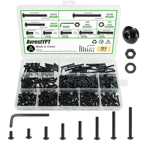 439PCS Metric Bolt and Nut Assortment Kit - M3 M4 M5 Machine Screws with Lock & Flat Washers, Grade 10.9 Alloy Steel Hex Socket Button Head Silver Screw Set for Hardware, 3D Printer, and DIY Projects in Saudi Arabia