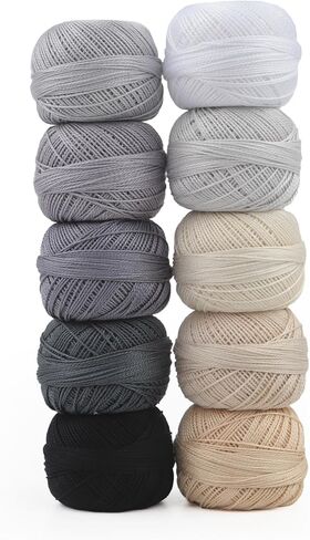 Size 8 Double Mercerized Egyptian Long Staple Cotton Pearl Thread Ball 10 Grams Rainbow Color Embroidery Thread 10 Colors per Box for Crochet Hardanger Cross Stitch Hand Embroidery (Set9) in Kuwait