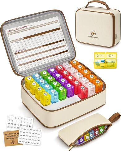 Mancro Monthly Pill Organizer 2 Times a Day, 31 Day AM PM Pill Box with Medication Schedule Card, Easy Open Daily Compartments for Adults&Seniors, Includes Weekly Travel Pill Pouch for Home&Travel in Kuwait