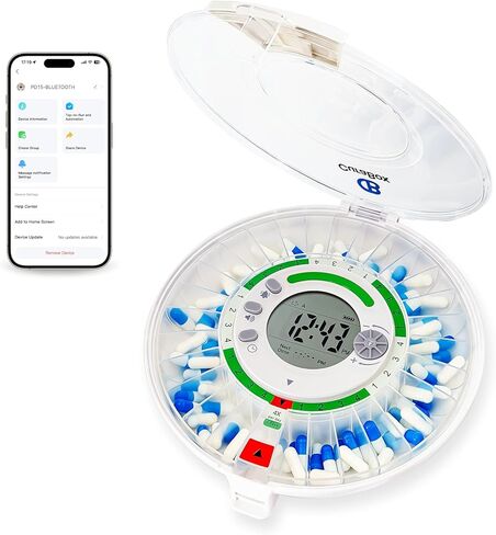 Wi-Fi Automatic Pill Dispenser 28-Day Medication Assistant for Seniors & Caregivers with Remote App Monitoring, Alarms, Sound Light Reminders, Tracks Adherence History, Clear LCD Display, Key Lock in Saudi Arabia