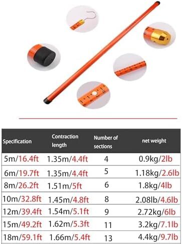 Telescopic Electrician Measuring Rod 600cm for Power Line & Telecom Tower - High-Voltage Measurement Tool with Portable Carry Bag (Yellow) in Saudi Arabia