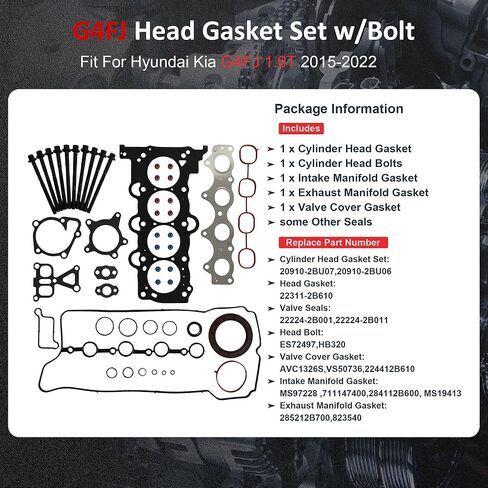 G4FD G4FJ Engine Full Gasket Set With Cylinder Head Bolt Fit For Hyundai Accent GLSE Elantra i30 Kona Tucson Kia Rio LX Optima Seltos 1.6L 2012-2020 22311-2B004 22321-2B700 in Kuwait