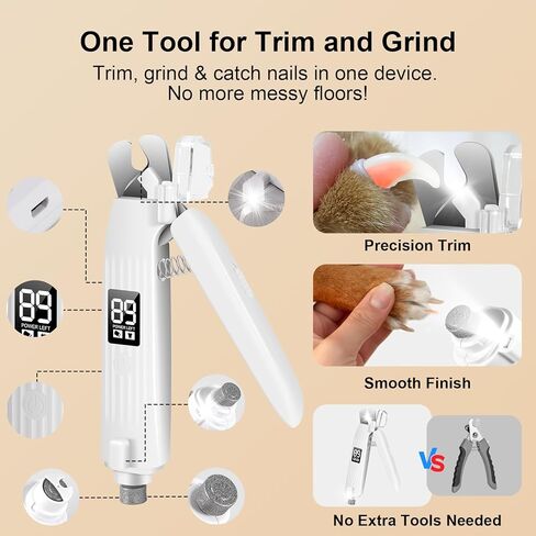 SZMDLX Cat & Dog Nail Trimmers, Electric Rechargeable Dog Nail Clippers & Dog Nail Grinder with 2 LED Light Paws Grooming Kit, Dog Nail File Quiet Pet Nail Clippers & Grinder Trimmer for Dogs and Cats in Kuwait