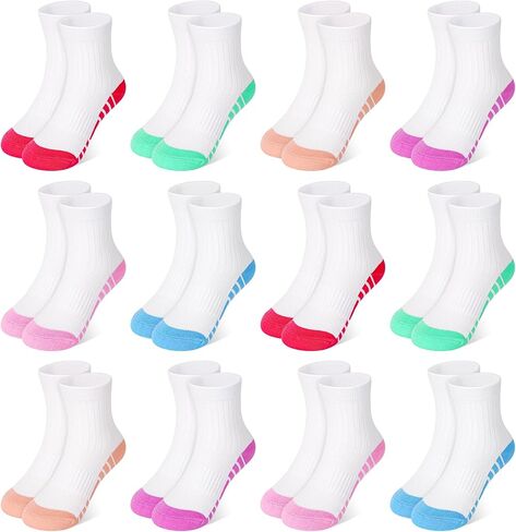 12 Pairs Girls Socks Kids Girls Athletic Socks Crew Sock Breathale White 1-13 Years in Saudi Arabia