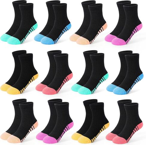 12 Pairs Girls Socks, Kids Athletic Socks for Toddler Girls Running Cotton Crew Sock for Kids 1-14 Years in Kuwait
