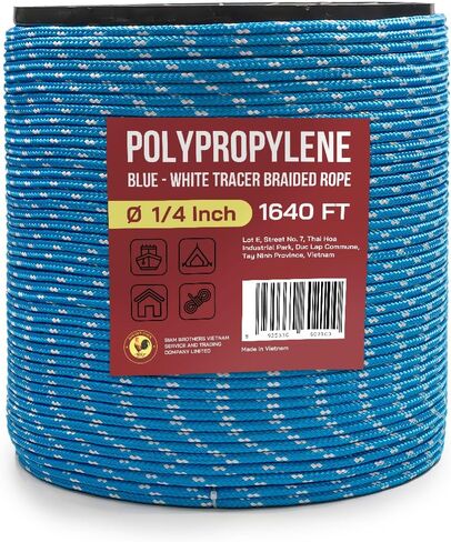 5/16" x 32' (8mm x 10m) 3 Strand Blue Twisted Polypropylene Tarp Rope - Multipurpose, Lightweight, Weather-Resistant Cord for Outdoor/Indoor Use and DIY Projects in Kuwait