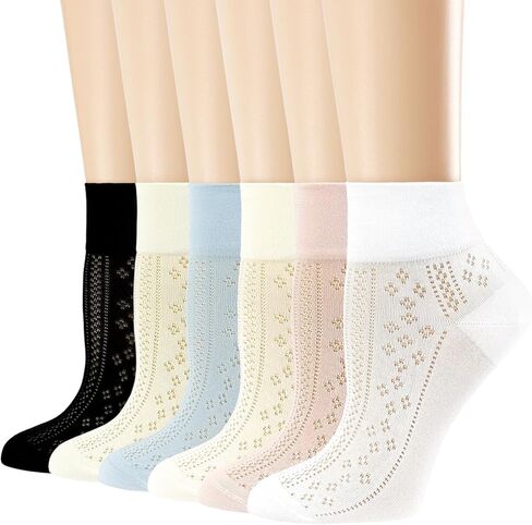 Women's Ankle Socks,Wide Elastic Cuff,Openwork Design,Cute Cool Summer Socks with Mesh for Girls,6 Pack in Kuwait