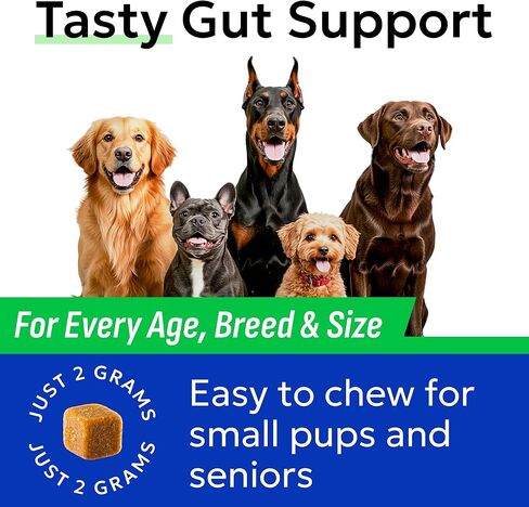 اللحاء والشرارة الطبيب البيطري قوة الكلب مضغ - الغاز ، الإسهال ، الحساسية ، الإمساك ، اضطراب في المعدة ، مع إنزيمات هضمية + اليقطين + البري بيوتيك - 120 مضغ ناعم وبط in Kuwait