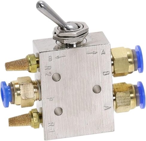 Exhaust Valve Silver Tone Alloy 2 Position 5 Way 1/8" Toggle Lever Mechanical Pneumatic Switch W Fittings(No Fittings) in Kuwait