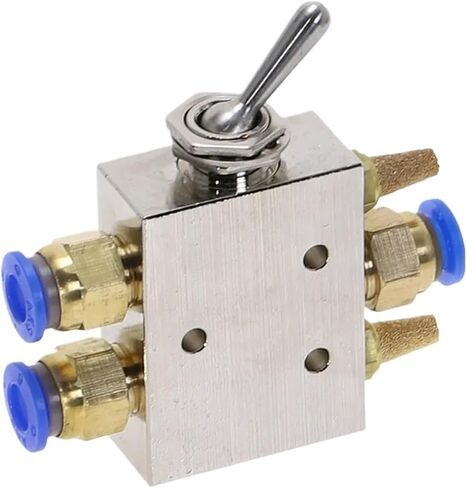 Exhaust Valve Silver Tone Alloy 2 Position 5 Way 1/8" Toggle Lever Mechanical Pneumatic Switch W Fittings(No Fittings) in Kuwait