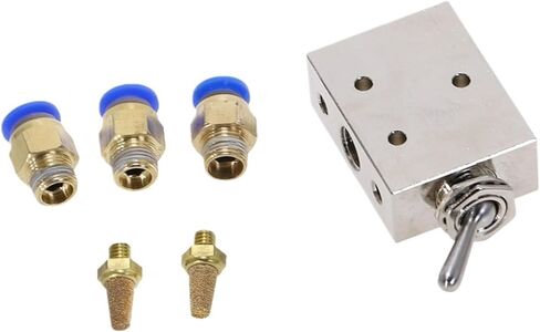 Exhaust Valve Silver Tone Alloy 2 Position 5 Way 1/8" Toggle Lever Mechanical Pneumatic Switch W Fittings(No Fittings) in Kuwait