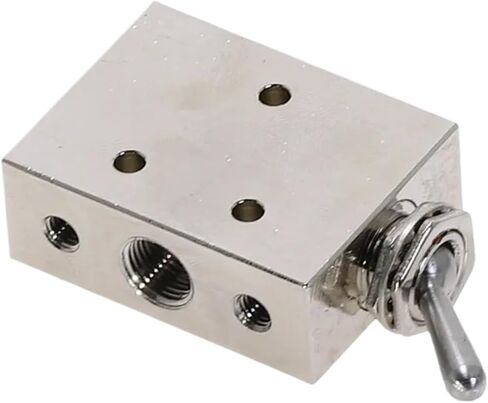 Exhaust Valve Silver Tone Alloy 2 Position 5 Way 1/8" Toggle Lever Mechanical Pneumatic Switch W Fittings(No Fittings) in Kuwait