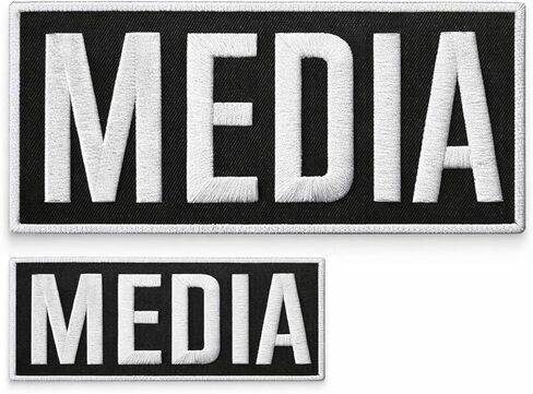 Media Badge Embroidered Patches for Backpacks, Jackets, Press Vest, Photographer Vest - Media Patch with Hook and Loop Patches - Tactical Patches 3.55 x 9.85 inches and 1.80 x 4.95 inches in Kuwait