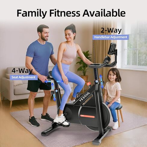 دراجة تمرين YESOUL للمنزل، دراجة ثابتة بمروحة تعمل بالطاقة الذاتية مع تأثيرات إضاءة LED ديناميكية، فصول بث مباشر احترافية، تطبيق ذكي حصري، مقاومة مغناطيسية 300 رطل، دراجة تمرين داخلية ثابتة لركوب الدراجات للمنزل in Kuwait