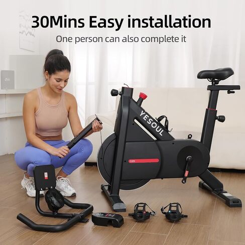 دراجة تمرين YESOUL للمنزل، دراجة ثابتة بمروحة تعمل بالطاقة الذاتية مع تأثيرات إضاءة LED ديناميكية، فصول بث مباشر احترافية، تطبيق ذكي حصري، مقاومة مغناطيسية 300 رطل، دراجة تمرين داخلية ثابتة لركوب الدراجات للمنزل in Kuwait