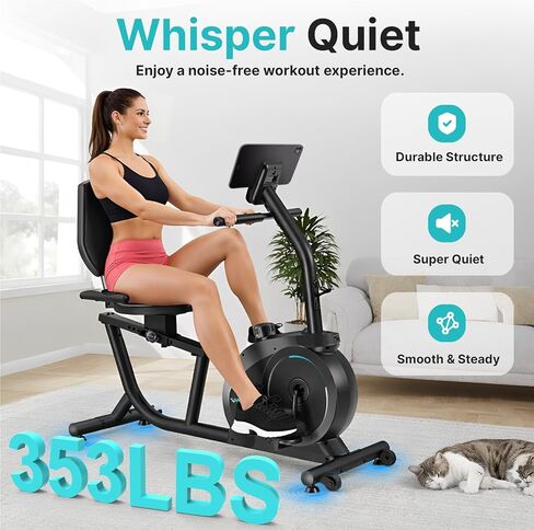 Recumbent Exercise Bike for Home with App Sync, 16-Level Magnetic Resistance, Quiet Recumbent Bike with Adjustable Seat & LCD Display for Adults and Seniors in Kuwait