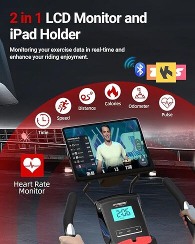 دراجة تمارين هاريسون للمنزل - دراجة ركوب داخلية مقاومة مغناطيسية بوزن 350 رطل، دراجات ثابتة مع شاشة LCD 2 في 1 وحامل للكمبيوتر اللوحي، ناعمة وهادئة لتمارين القلب in Kuwait