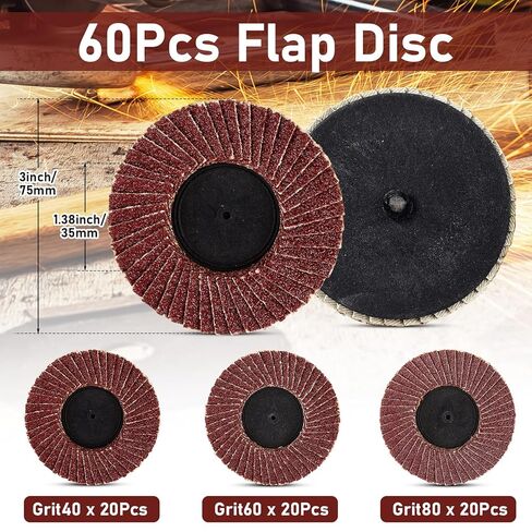 Duraaamo 60 Pcs 3 Inch Sanding Flap Discs 40 60 80 Grit Roll Lock Sanding Discs Type 27 Zirconia Grinding Wheels for Angle Grinder Rust Removal Metal Wood Stainless Steel Finishing in Kuwait