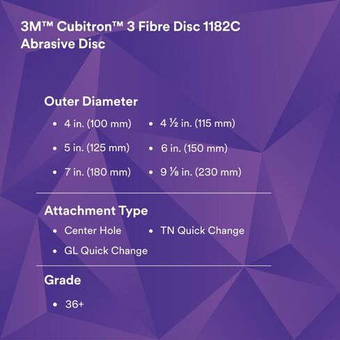 3M™ Cubitron™ 3 قرص ألياف 1182C، 80+، TN تغيير سريع، 4-1/2 بوصة، قالب 450E، 25/حقيبة in Kuwait