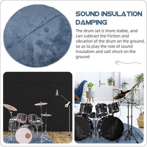 Anti-Skid Acoustic Drum Mat 1.2m Diameter Soundproof Cushion Pad for Jazz Drum Set with Insulation and Noise Reduction, Non-Slip Round Grey Rug for Musical Instruments in Kuwait
