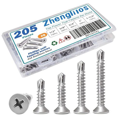 205Pcs #8 Self Tapping Screws Assortment Kit, 410 Stainless Steel Self Drilling Sheet Metal Screws, 5 Sizes (1/2", 5/8", 3/4", 1", 1-1/2") for Drywall and Wood in Saudi Arabia