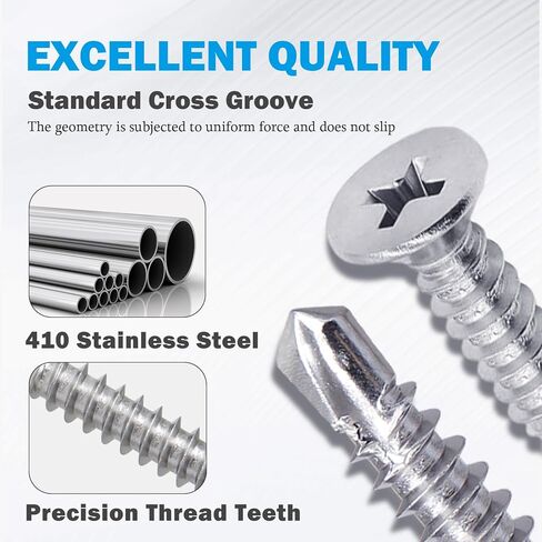 205Pcs #8 Self Tapping Screws Assortment Kit, 410 Stainless Steel Self Drilling Sheet Metal Screws, 5 Sizes (1/2", 5/8", 3/4", 1", 1-1/2") for Drywall and Wood in Saudi Arabia