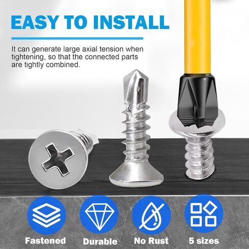 205Pcs #8 Self Tapping Screws Assortment Kit, 410 Stainless Steel Self Drilling Sheet Metal Screws, 5 Sizes (1/2", 5/8", 3/4", 1", 1-1/2") for Drywall and Wood in Saudi Arabia