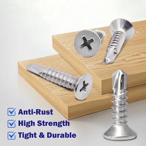 205Pcs #8 Self Tapping Screws Assortment Kit, 410 Stainless Steel Self Drilling Sheet Metal Screws, 5 Sizes (1/2", 5/8", 3/4", 1", 1-1/2") for Drywall and Wood in Saudi Arabia