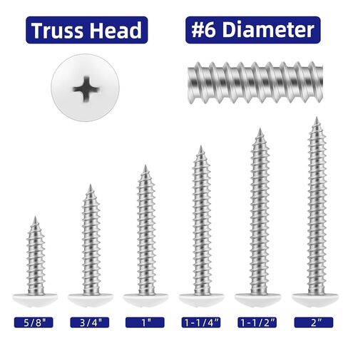 100 PCS #6 x 1/2" Wood Screws, Alloy Steel Truss Head Self Tapping Screws, White Head, Full Thread, Screwdriver Bit Included in Kuwait