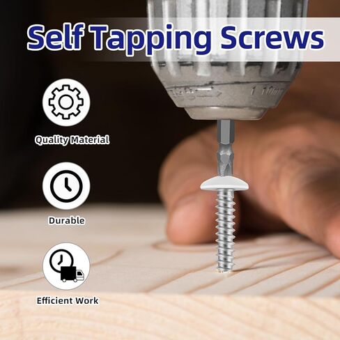 100 PCS #6 x 1/2" Wood Screws, Alloy Steel Truss Head Self Tapping Screws, White Head, Full Thread, Screwdriver Bit Included in Kuwait