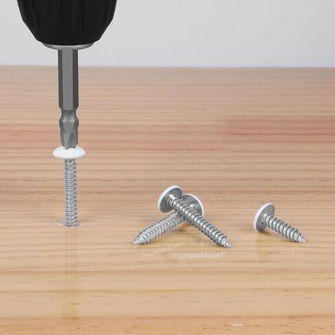 100 PCS #6 x 1/2" Wood Screws, Alloy Steel Truss Head Self Tapping Screws, White Head, Full Thread, Screwdriver Bit Included in Kuwait