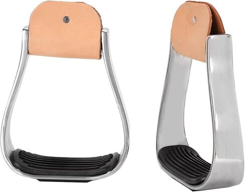 2 Pack Aluminum Horse Stirrups with Anti-Slip Rubber Pad & Cowhide Top – Lightweight Western Riding Stirrups for Secure Comfort Riding & Training in Kuwait