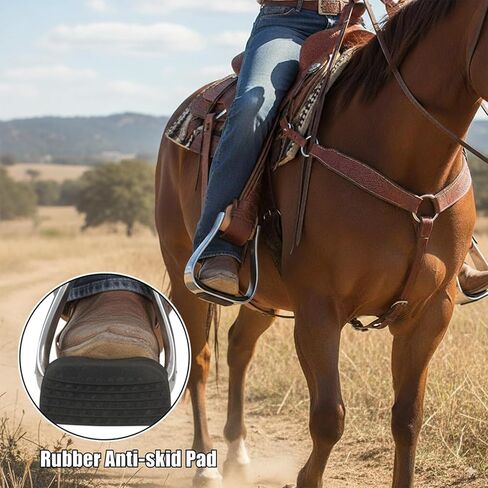 2 Pack Aluminum Horse Stirrups with Anti-Slip Rubber Pad & Cowhide Top – Lightweight Western Riding Stirrups for Secure Comfort Riding & Training in Kuwait