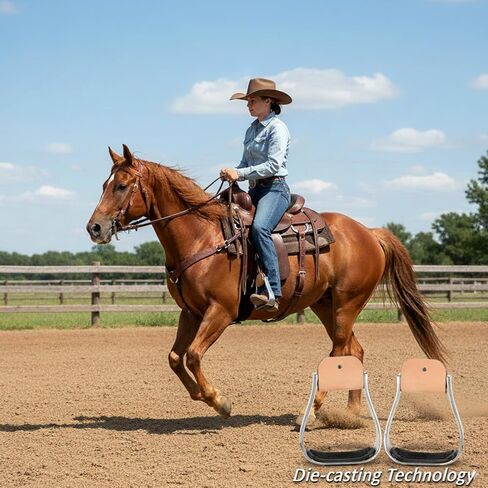 2 Pack Aluminum Horse Stirrups with Anti-Slip Rubber Pad & Cowhide Top – Lightweight Western Riding Stirrups for Secure Comfort Riding & Training in Kuwait