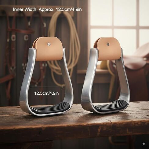 2 Pack Aluminum Horse Stirrups with Anti-Slip Rubber Pad & Cowhide Top – Lightweight Western Riding Stirrups for Secure Comfort Riding & Training in Kuwait