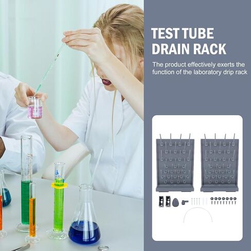 Laboratory Test Tube Drain Rack Pp Plastic 27-peg Single-Sided Drying Stand 2pcs Black for Lab Glassware Drip and Drying Use in Saudi Arabia