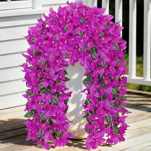 زهور بوغانفيليا مزيفة نباتات الزهور الاصطناعية ل 2pcs 2pcs حرير وهمية طويلة الفرق الأشعة فوق البنفسجية فو مقاوم الزهور معلقة لشرفة الباب الأمامي شرفة الصيف ديكور الصيف (الورود الأحمر) in Kuwait