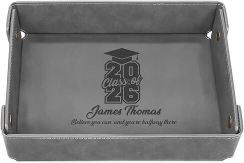 Engraved Leather Valet Tray for Men – Personalized Catchall with Custom Name for Desk, Dresser, Nightstand – Men's Organizer Tray for Keys, Wallet, Jewelry, Personalized Gift for Home, Office - Blue in Kuwait