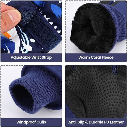 Kids Ski Gloves, Winter Warm Windproof Snow Mittens Girls Boys Cold Weather Gloves for 2~13 Years Old Kids Sledding Snowboard Skating Cycling Running and Outdoor Activities in Saudi Arabia